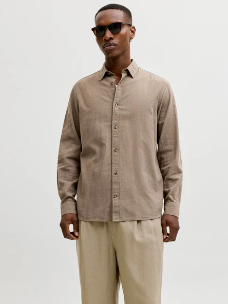 JJESUMMER LINEN BLEND SHIRT L/S SN Falcon Falcon S ürün görseli 1