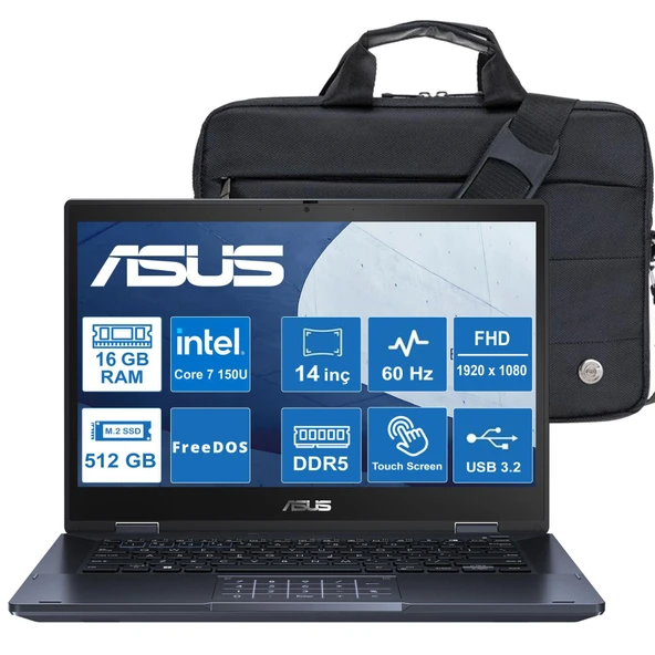 ASUS EXPERTBOOK B3402FVA-EC1132 CORE 7-150U/16GB/512GB/DOS/4G DOKUNMATİK/14'' TAŞINABİLİR BİLGİSAYAR + Çanta Hediye ürün görseli 1