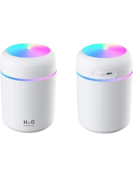 H2o 300 ml Rgb Işıklı Şarjlı Ulrasonik Ledli Hava Nemlendirici Buhar Makinesi ve Aroma Verici Beyaz ürün görseli 1