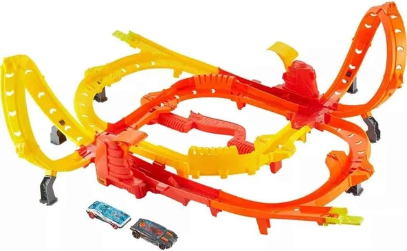 Hot Wheels Hot Ones Turbo Oyun Parkuru, 1:64 Ölçekli 2 Araç Ve Kolayca Birleştirilebilen Pistle Başa ürün görseli 1
