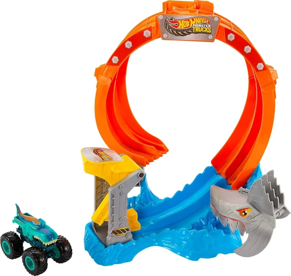 Hot Wheels Oyuncak Monster Trucks Köpekbalığı Oyun Seti, 1:64 Ölçekli Mega-Wrex Araç, Çemberin Içind ürün görseli 1