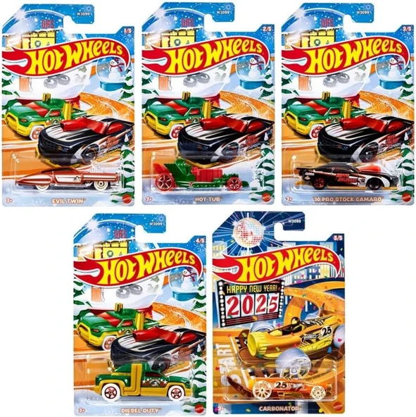 Hot Wheels 2024 Happy Holidays Christmas Mix Winter Set Of 5 Pack, 1:64 Scale Diecast X-Mas ürün görseli 1