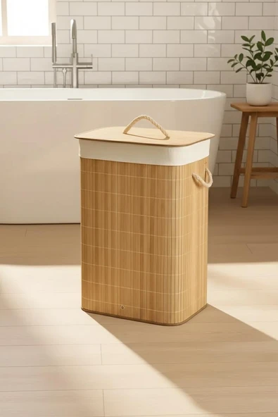 NAT. DİKT.BAMBU KAT.CAMASIR SEPETI 72 LT ürün görseli 1