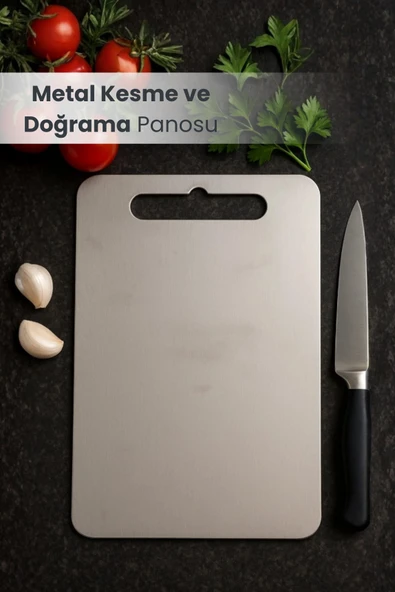 Çift Yön Paslanmaz Çelik Kesme ve Doğrama Tahtası 24,5x15Cm ürün görseli 1