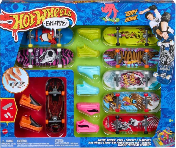 Hot Wheels Skate Rippin' Tricks Pack - 8 Parmak Tahtası Ve 4 Çift Kaykay Ayakkabısı, Tony Hawk'Tan I ürün görseli 1