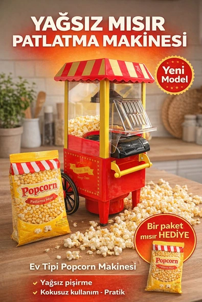 Yağsız Mısır Patlatma Makinesi Sağlıklı, Kokusuz ve Pratik Ev Tipi Popcorn Makinesi ürün görseli 1