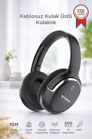 Bluetooth Kulaklık Kulak Üstü Kablosuz Kulaklık HD60 Siyah ürün görseli 1