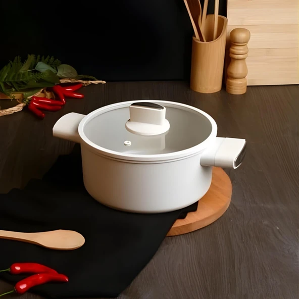 BELARIVA 24 CM BEYAZ SILIKON SAPLI DERIN TENCERE ürün görseli 1