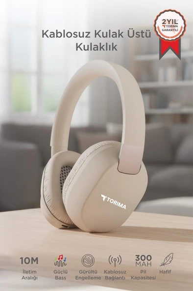 Bluetooth Kulaklık Kulak Üstü Kablosuz Kulaklık HD50 Bej ürün görseli 1