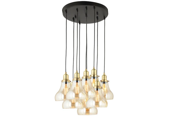 LampaLuce Cono Modern Sarkıt Salon Avizesi 9'lu Eskitme Sarı 45x70cm ürün görseli 1