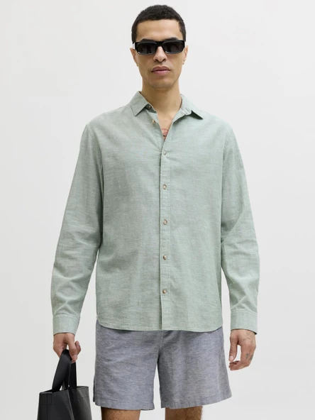 JJESUMMER LINEN BLEND SHIRT L/S SN GREEN GREEN M ürün görseli 1