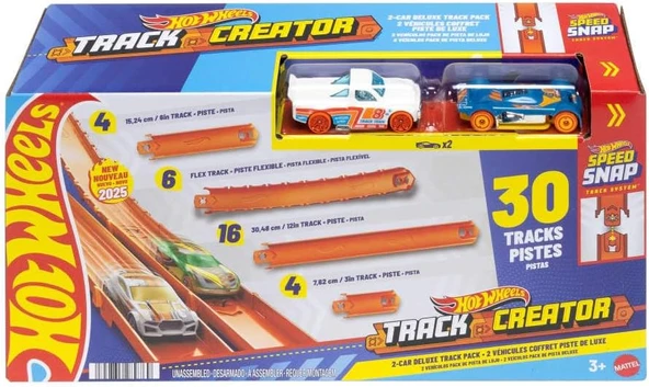 Hot Wheels Oyuncak Araba Parça Seti, Track Creator Deluxe Paketi Ve 2 1:64 Ölçekli Döküm Araçlar, 25 ürün görseli 1