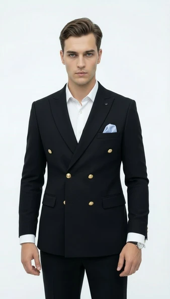 Erkek Kruvaze Blazer Ceket Slim Fit Premium Dokulu Şık Klasik Ceket ürün görseli 1
