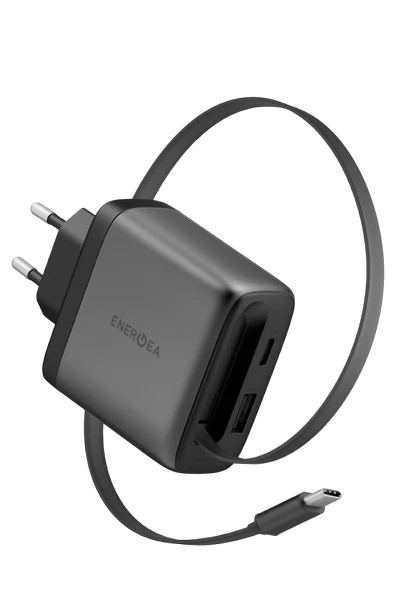 Energea AmpCharge ARC GaN65 70 CM Dahili Type-C Kablolu Şarj Aleti - Koyu Gri ürün görseli 1