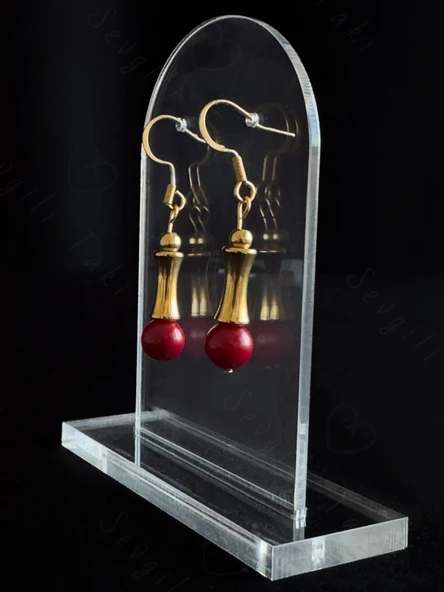 Mercan Doğal Taşlı Gold Çelik Küpe - Vega Serisi ürün görseli 1