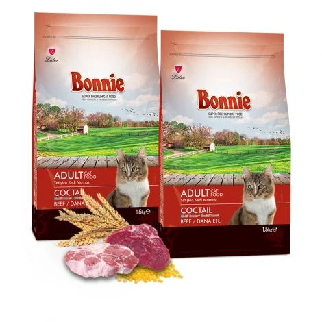 Bonnie Renkli Taneli Dana Etli Yetişkin Kedi Maması 1,5 Kg x 2 Adet ürün görseli 1