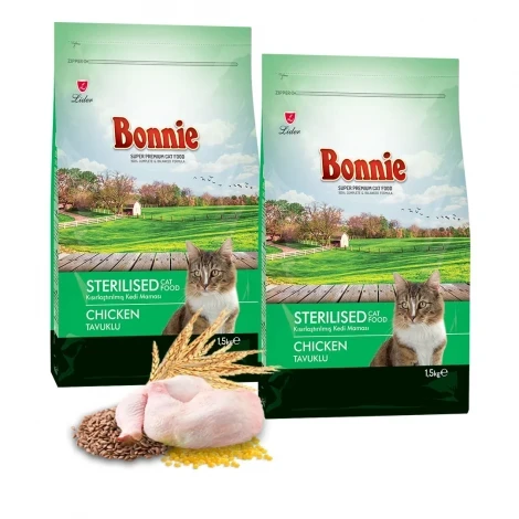 Bonnie Kısırlaştırılmış Tavuklu Kedi Maması 1,5 Kg x 2 Adet ürün görseli 1