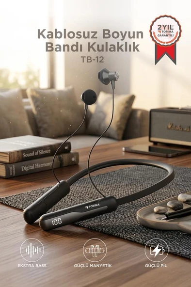 Bluetooth Kulaklık Kulak İçi Boyuna Asılabilir 5 Ses Değiştirme Modlu Kablosuz Kulaklık TB12 Siyah ürün görseli 1