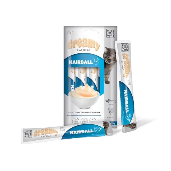 M-PETS HAIRBALL FONKSİYONEL CREAMY KEDİ ÖDÜLÜ 4X15GR ürün görseli 1