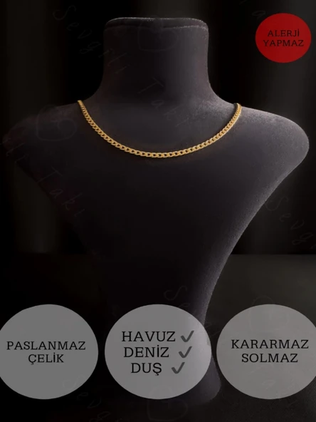 Choker İnce Düz Zincir Gold Çelik Kolye - Choker Serisi ürün görseli 1