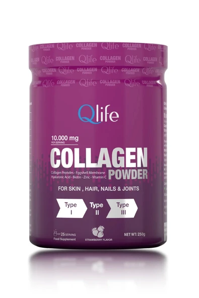 QLİFE Collagen Powder Hidrolize - Toz Kolajen Çilek Aromalı 250 gr ürün görseli 1