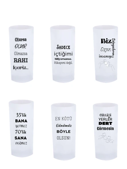 DeepCraft Buzlu Rakı Bardağı Yazı Baskılı 6'lı Rakı Kadehi 230 ML ürün görseli 1