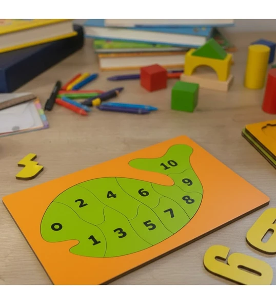Eğitici Ahşap Balık Puzzle - 10 Parça Rakam Öğretici Oyuncak - Montessori Sayı Puzzle ürün görseli 1
