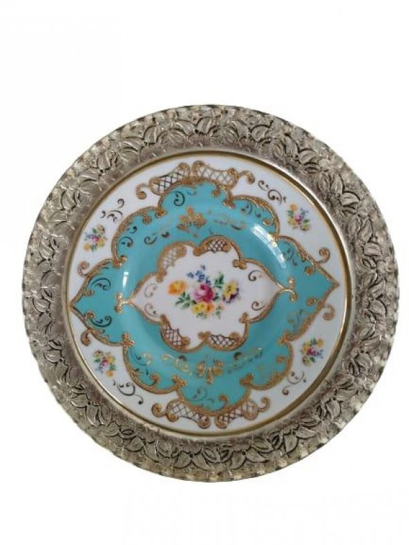 Kütahya Porselen El Dekoru 17 cm Turkuaz Çiçek Desenli Duvar Tabağı Dekor No 3860 ürün görseli 1