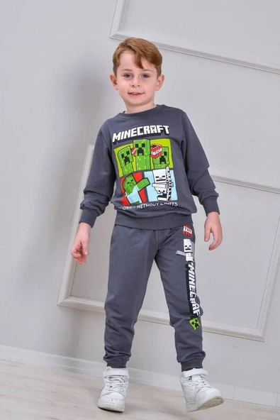 Cg Kids Minecraft Erkek Çocuk 2 İplik Alt Üst Takım Süper Kalite Kumaş Eşofman Detay ürün görseli 1