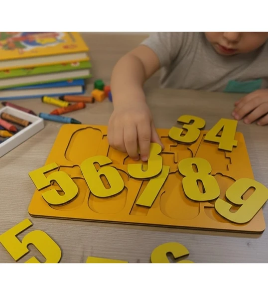 Ahşap Sayılar Puzzle - Eğitici Oyuncak - Montessori Temelli Rakam Öğretici - 30x20 cm ürün görseli 1