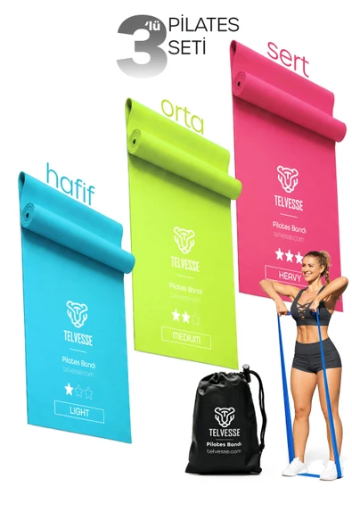 3 Farklı Direnç AÇIK UÇLU Çantalı Pilates Aerobik Egzersiz Squat Lastiği Bant Açık Uç TB3-RGB ürün görseli 1