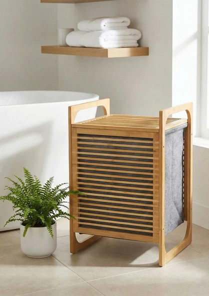 Bambu Çamaşır Sepeti Tekli 35 Litre - Resim 2