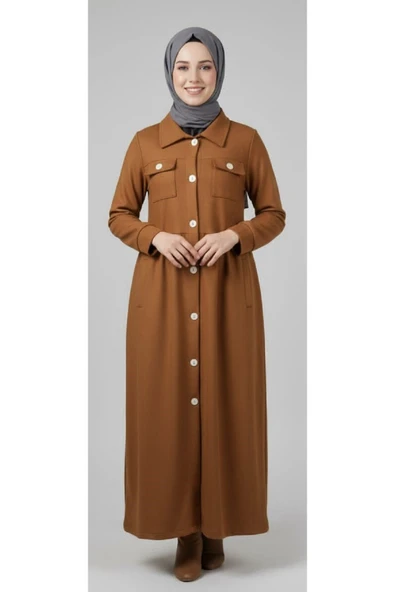 Moda Mia Tesettür Giyim Belden büzgülü pardesü + şal hediye ürün görseli 1