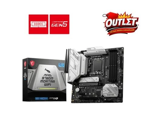 MSI MAG B760M MORTAR WIFI SOKET 1700 DDR5 7000(OC) PCI-E GEN5 M.2 USB3.2 HDMIDP 1X 2.5G LAN WI-FI 6E MATX Anakart ürün görseli 1