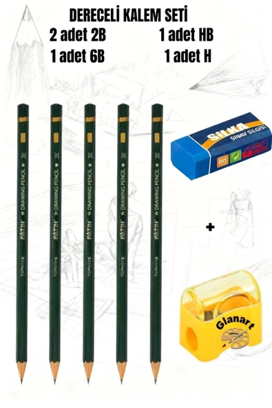 resim kalemi dereceli kalem seti fatih 2B-6B-hB-H set + silgi ve kalemtraş 7 li set ürün görseli 1