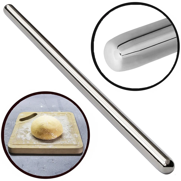 40cm Çelik Oklava 304 Kalite Paslanmaz Çelik Metal Hamur Börek Baklava Bazlama Şebit Açma Oklavası ürün görseli 1