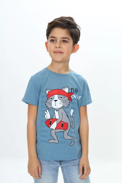 Toontoy Erkek Çocuk Baskılı Bisiklet Yaka Kısa Kollu Tişört ürün görseli 1