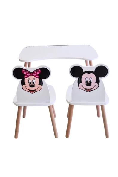 LİVA AHŞAP Çocuk Aktivite 1 Masa 2 Sandalye Takımı 4-12 Yaş Mickey Mouse Ve Minnie Mouse ürün görseli 1