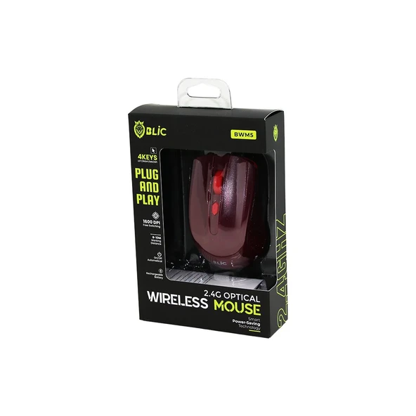 BORDO KABLOSUZ MOUSE 2.4G 8-10M DİSTANCE WİRELESS - KABLOSUZ 1600DPI OYUN FARE BWM-5 (5433) ürün görseli 1