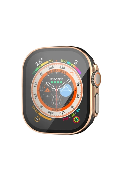 Apple Watch Ultra 49mm Legend Camlı Kasa Ekran Koruyucu - Siyah-Gold ürün görseli 1