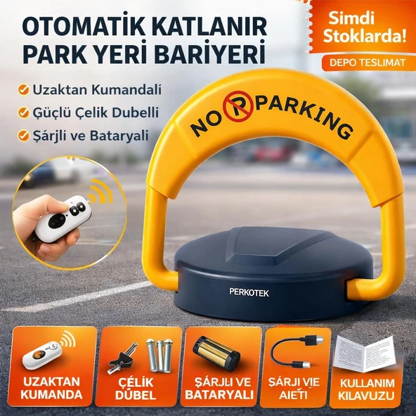 Perkotek Uzaktan Kumandalı Otomatik Park Bariyeri — Şarjlı, Katlanır, Çelik Dübel Dahil ürün görseli 1