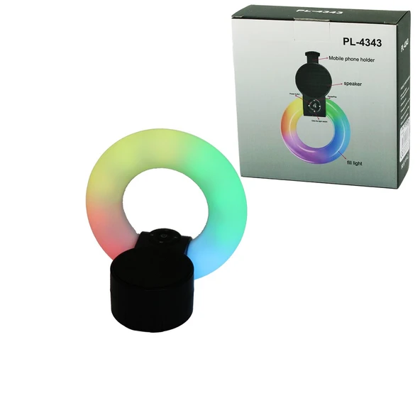 YUVARLAK HALKA - PLASTİK GÖVDE BLUETOOTH WİRELESS MİNİ HOPARLÖR SPEAKER USB ŞARJLI - IŞIKLI TELFON TUTUCU 5W PL-4343 (5433) ürün görseli 1