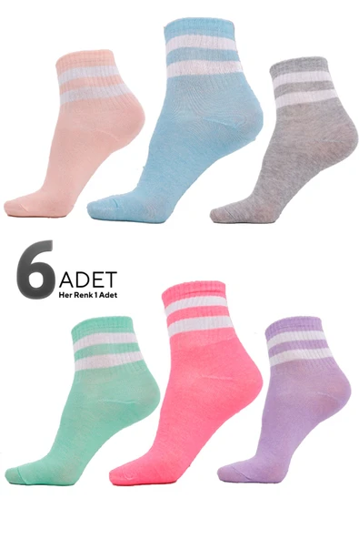 Pamuklu Çizgili 6'lı Sneaker, Kolej Çorap Gri Unisex | Bilek Boy Spor Günlük One Size ürün görseli 1