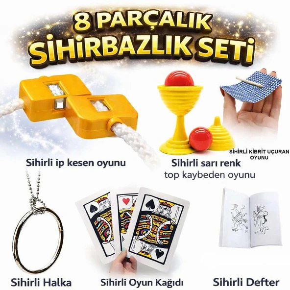 8’li Sihirbazlık Seti (Kibrit, Defter, Halka, Kupa, İp, 3’lü Kart) (5433) ürün görseli 1