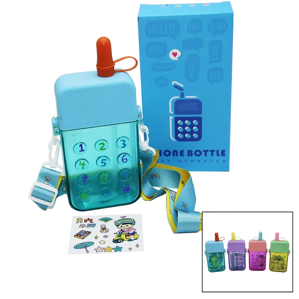 TELEFON MODELİ RENKLİ MİKA KRİSTAL SULUK MATARA PİPETLİ - VİDALI KAPAK - ASKILI 300ML (5433) ürün görseli 1