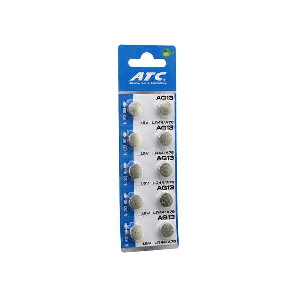 ATC ALKALİNE BUTTON BATTERY AG13 LR-44/A76 DÜĞME PİL ALKALİN 1.5V 10LU KART (5433) ürün görseli 1