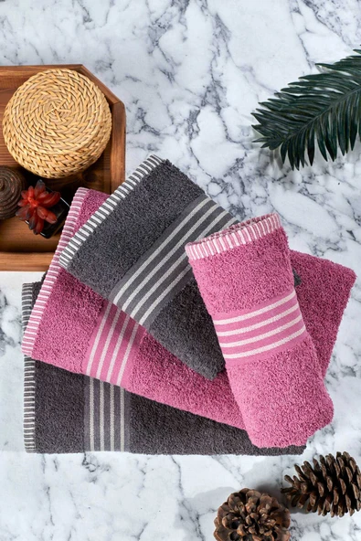 4 lü Kadın Erkek Banyo Havlusu Takımı Oscar Mürdüm Antasit ürün görseli 1