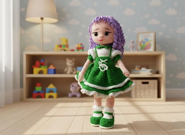 El Yapımı Amigurumi Kız Bebek  Kişiye Özel Renk Seçenekli Örgü Oyuncak ürün görseli 1