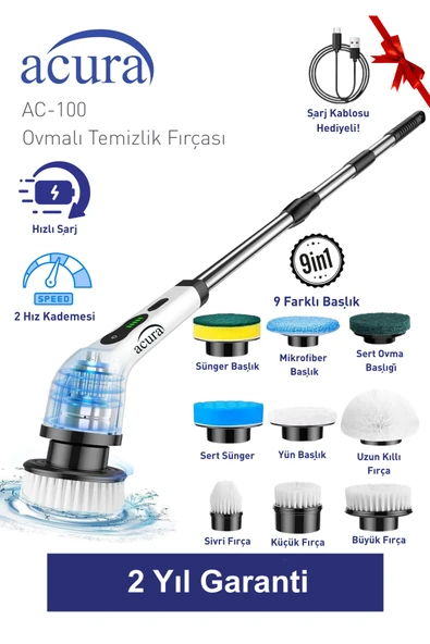 AC-100 SpinScrubber 9 Başlıklı Şarjlı Temizlik Fırçası ürün görseli 1