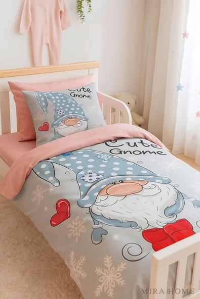 Dijital Baskılı 3d Pamuklu Yenidoğan Bebek Nevresim Takımı Cute Gnome Pink ürün görseli 1